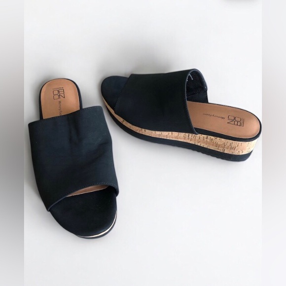 No Boundaries Shoes - Black Mules with Cork Wedge